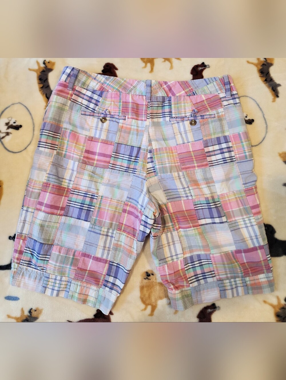 L.L.Bean Pastel Plaid Patchwork Favorite Fit Shorts Size 16. - Picture 5 of 13